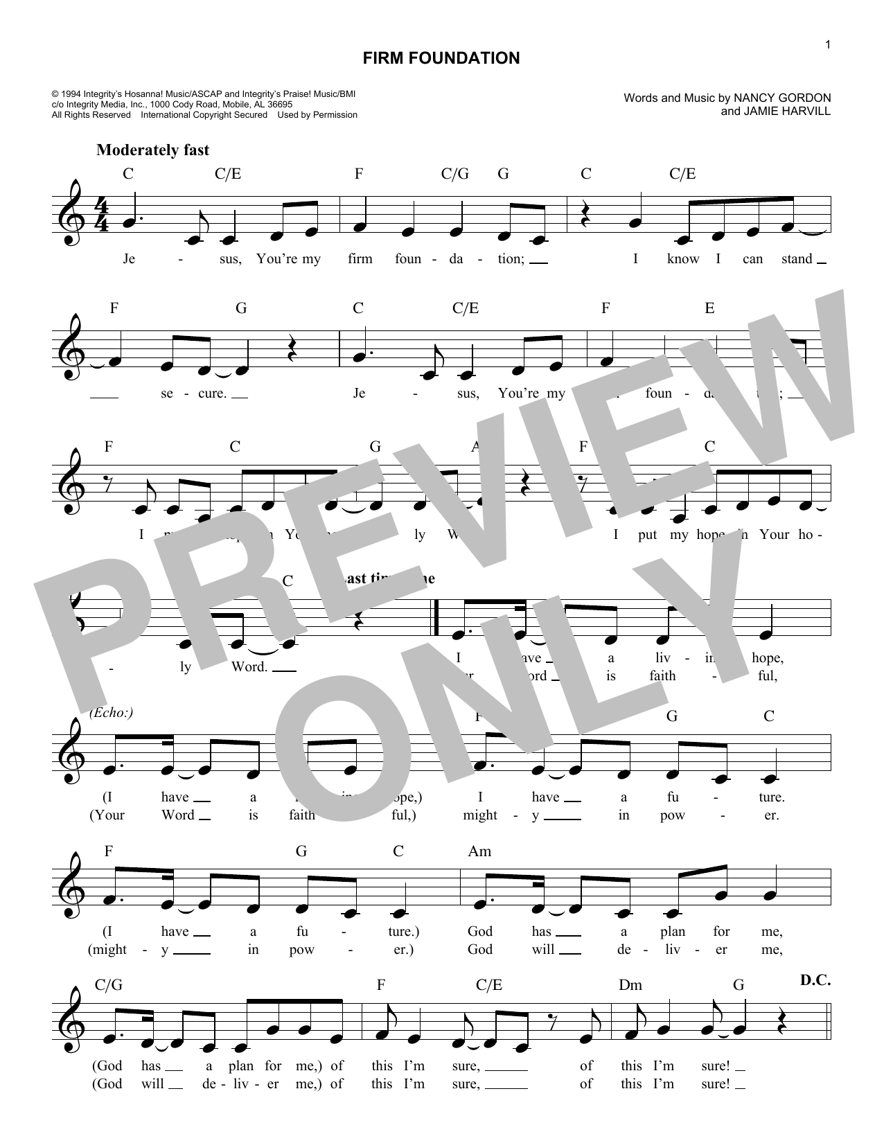 Jamie Harvill Firm Foundation sheet music notes and chords. Download Printable PDF.