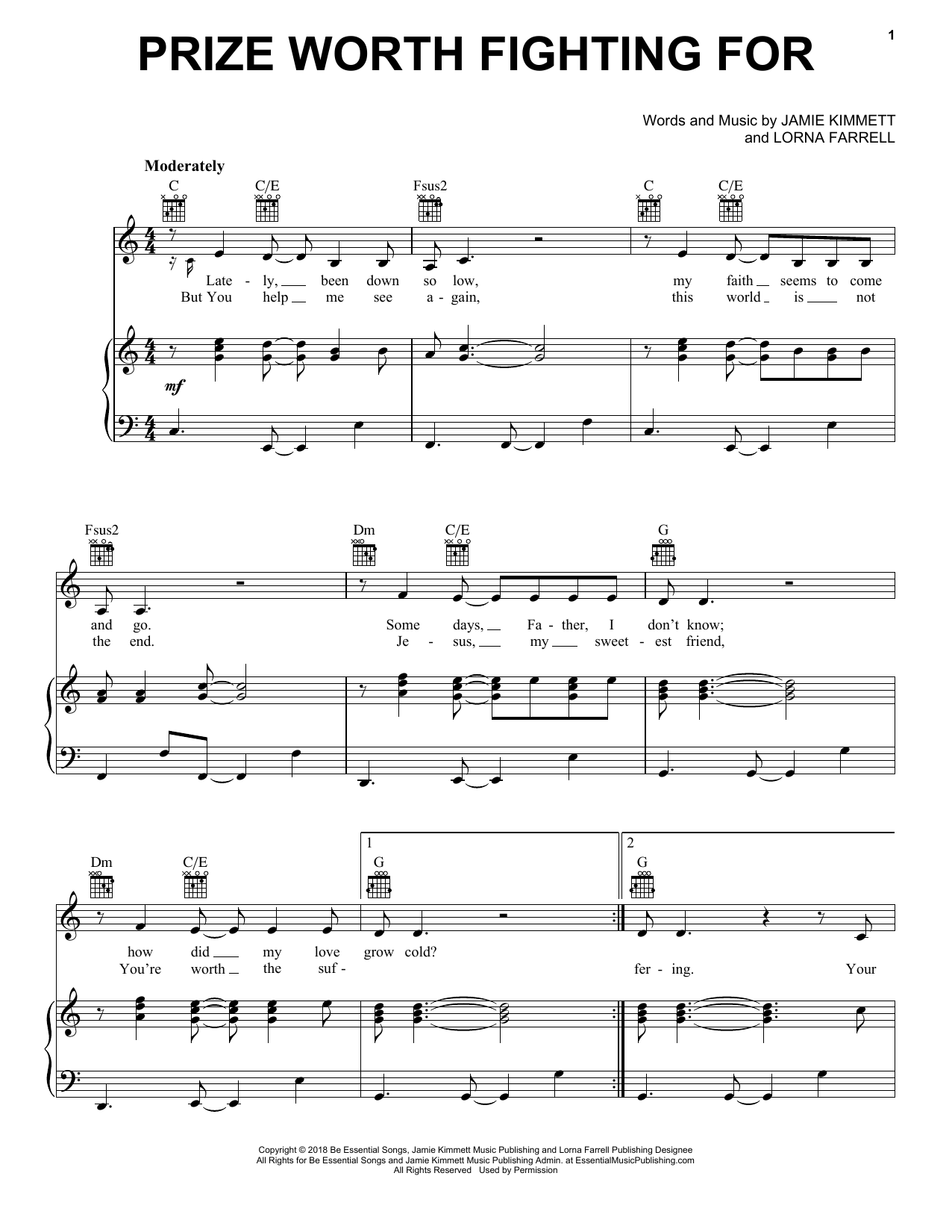 Jamie Kimmett Prize Worth Fighting For sheet music notes and chords. Download Printable PDF.