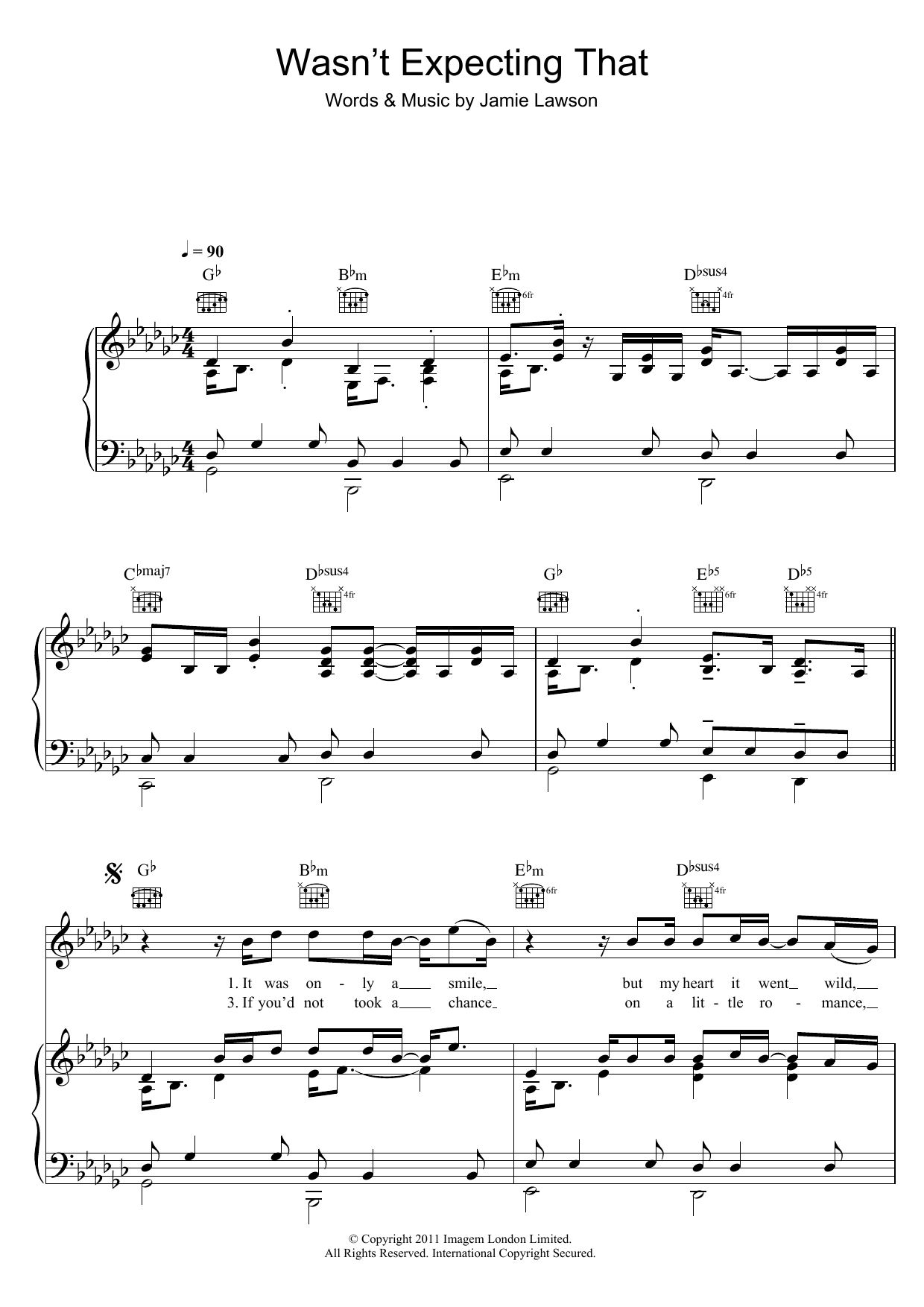 Jamie Lawson Wasn't Expecting That sheet music notes and chords. Download Printable PDF.