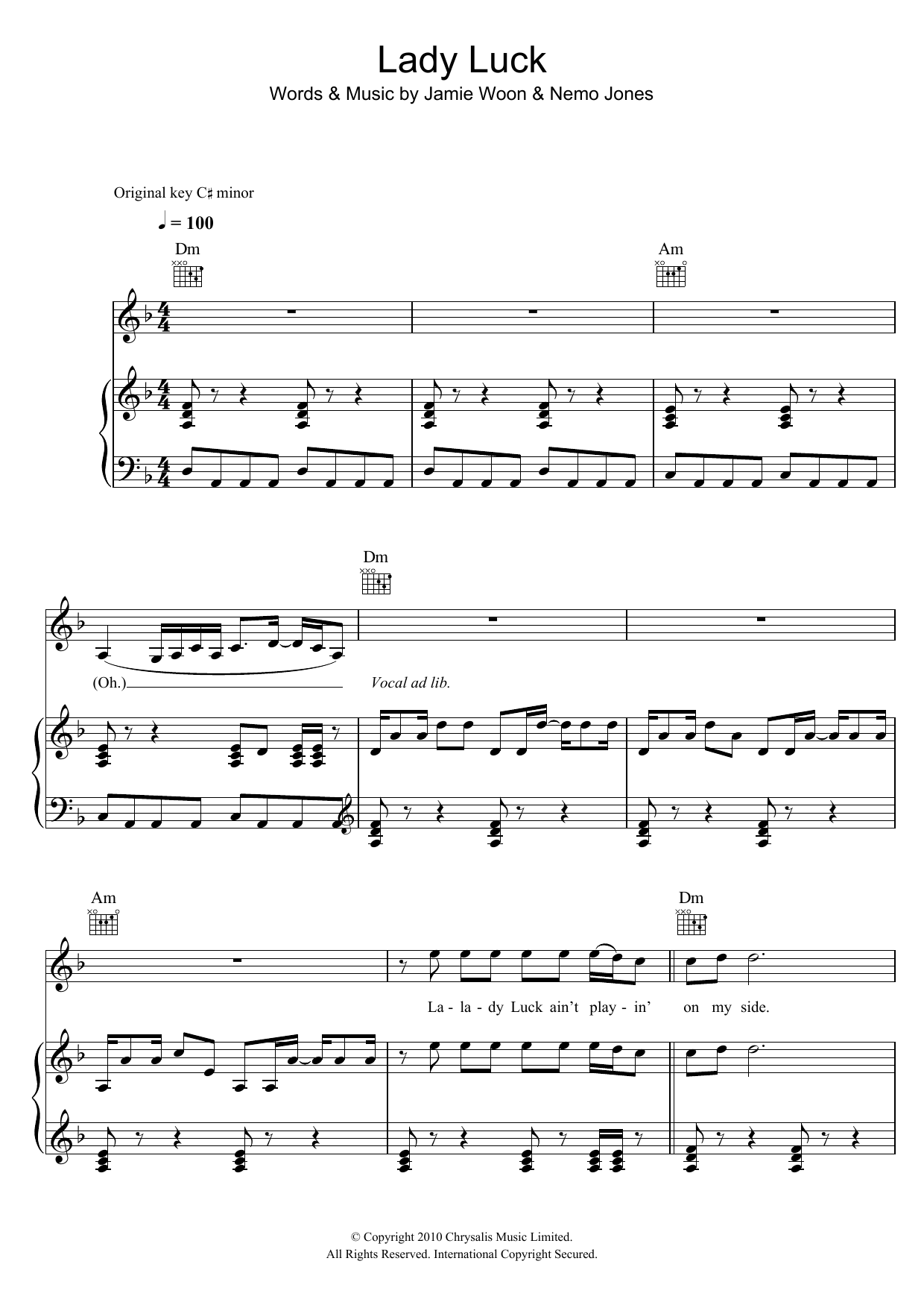 Learn to play Jamie Woon Lady Luck sheet music for Piano, Vocal & Guitar Chords in minutes. Price: 7.8900$ Jamie Woon Lady Luck sheet music notes and chords arranged for Piano, Vocal & Guitar Chords