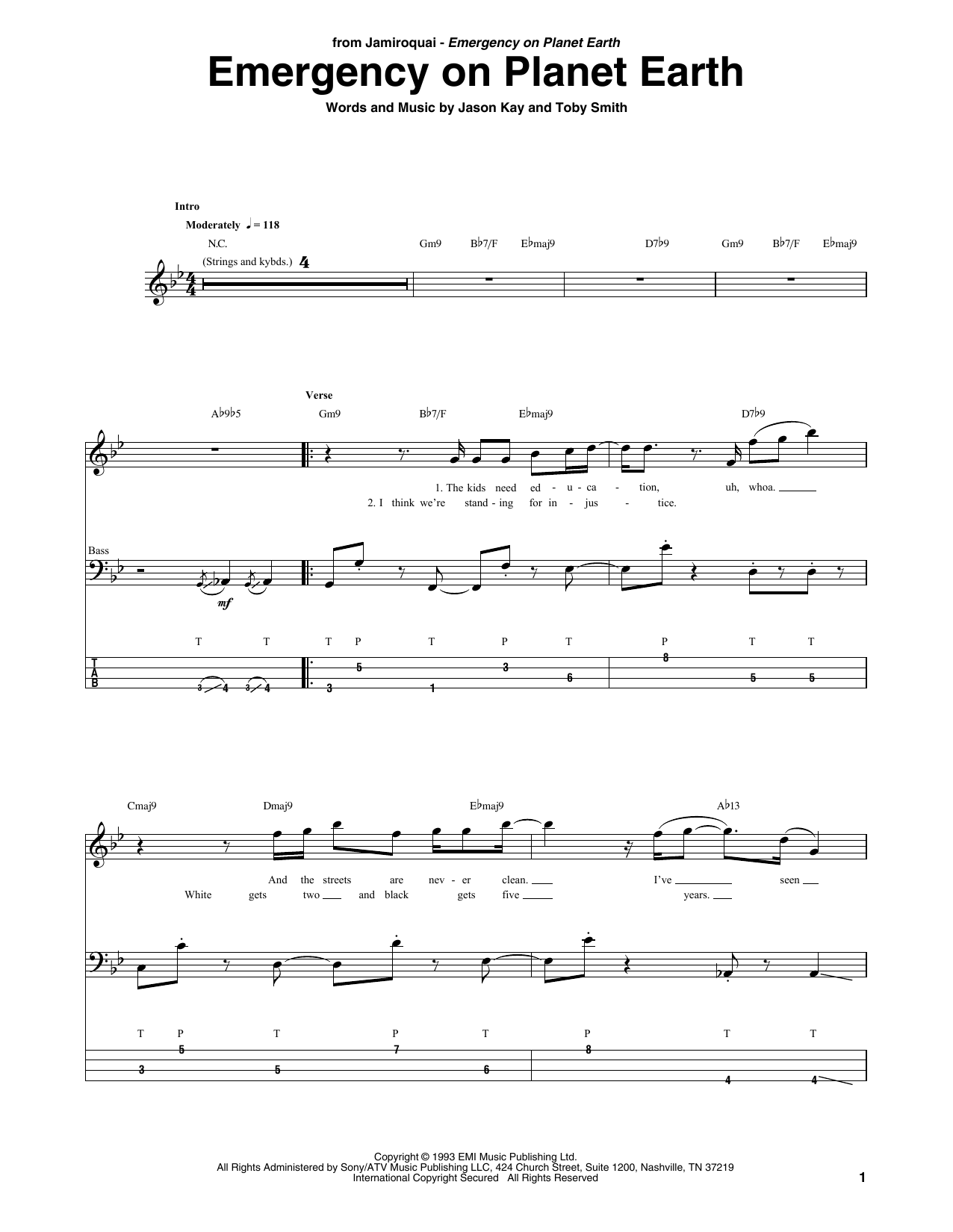 Jamiroquai Emergency On Planet Earth sheet music notes and chords. Download Printable PDF.