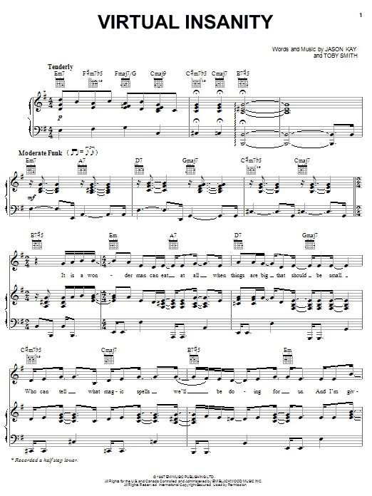 Jamiroquai Virtual Insanity sheet music notes and chords. Download Printable PDF.