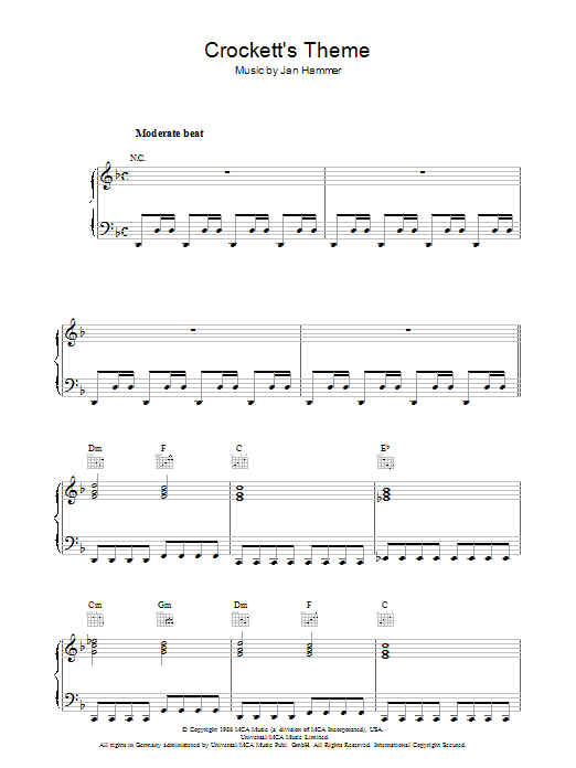 Jan Hammer Crockett's Theme (from Miami Vice) sheet music notes and chords. Download Printable PDF.