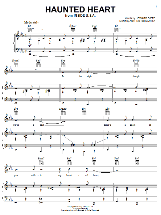 Learn to play Jane Monheit Haunted Heart sheet music for Piano, Vocal & Guitar Chords (Right-Hand Melody) in minutes. Price: 7.8900$ Jane Monheit Haunted Heart sheet music notes and chords arranged for Piano, Vocal & Guitar Chords (Right-Hand Melody)