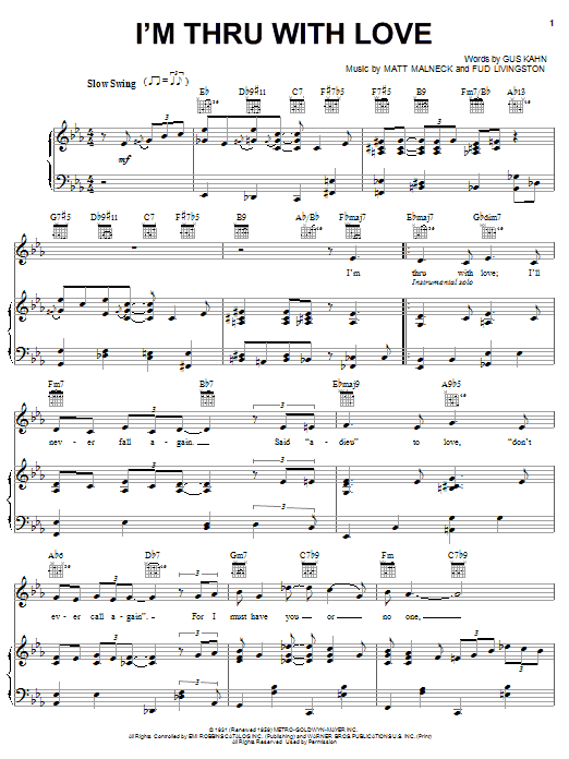 Learn to play Jane Monheit I'm Thru With Love sheet music for Piano, Vocal & Guitar Chords (Right-Hand Melody) in minutes. Price: 7.8900$ Jane Monheit I'm Thru With Love sheet music notes and chords arranged for Piano, Vocal & Guitar Chords (Right-Hand Melody)