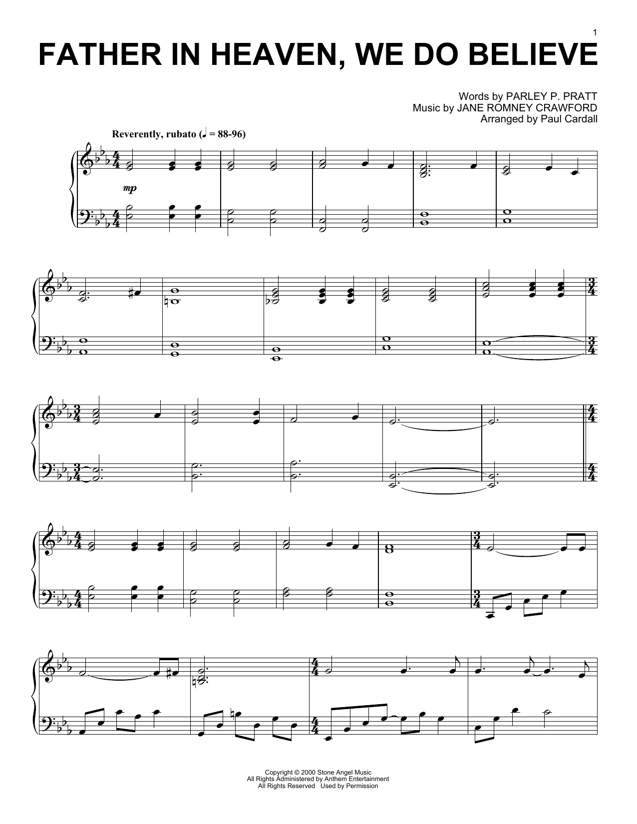 Learn to play Jane Romney Crawford Father In Heaven, We Do Believe (arr. Paul Cardall) sheet music for Piano Solo in minutes. Price: 7.8900$ Jane Romney Crawford Father In Heaven, We Do Believe (arr. Paul Cardall) sheet music notes and chords arranged for Piano Solo
