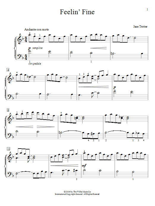 Learn to play Jane Trotter Feelin' Fine sheet music for Educational Piano in minutes. Price: 6.9900$ Jane Trotter Feelin' Fine sheet music notes and chords arranged for Educational Piano