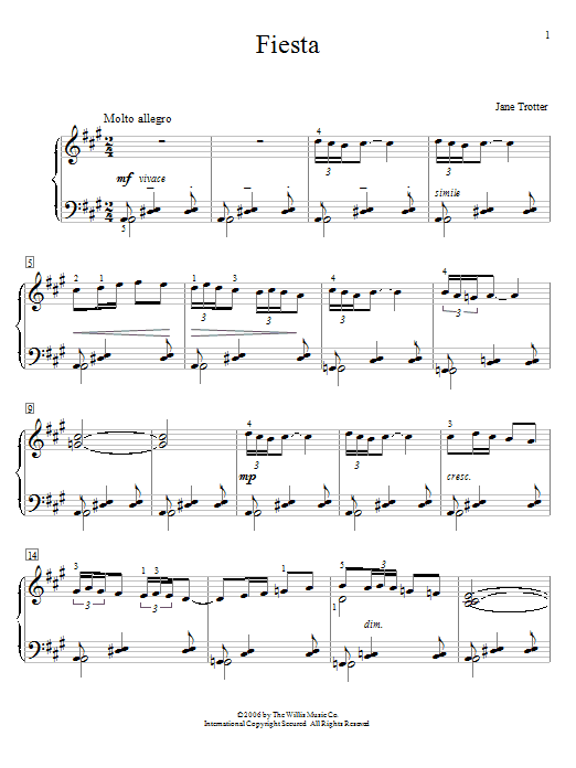 Learn to play Jane Trotter Fiesta sheet music for Educational Piano in minutes. Price: 6.9900$ Jane Trotter Fiesta sheet music notes and chords arranged for Educational Piano