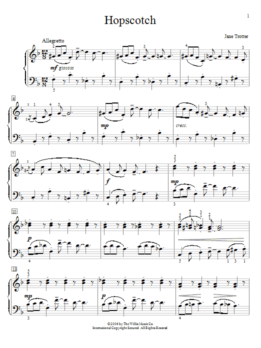 Learn to play Jane Trotter Hopscotch sheet music for Educational Piano in minutes. Price: 6.9900$ Jane Trotter Hopscotch sheet music notes and chords arranged for Educational Piano