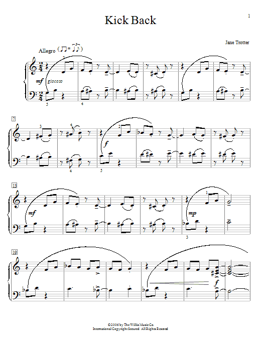 Learn to play Jane Trotter Kick Back sheet music for Educational Piano in minutes. Price: 6.9900$ Jane Trotter Kick Back sheet music notes and chords arranged for Educational Piano