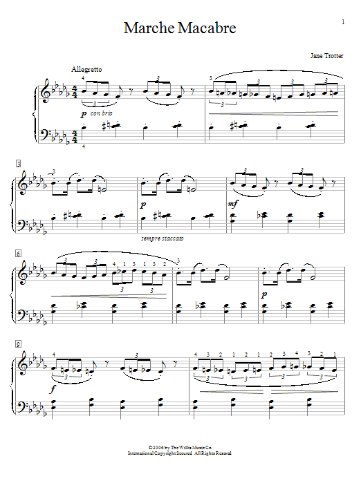 Learn to play Jane Trotter Marche Macabre sheet music for Educational Piano in minutes. Price: 6.9900$ Jane Trotter Marche Macabre sheet music notes and chords arranged for Educational Piano