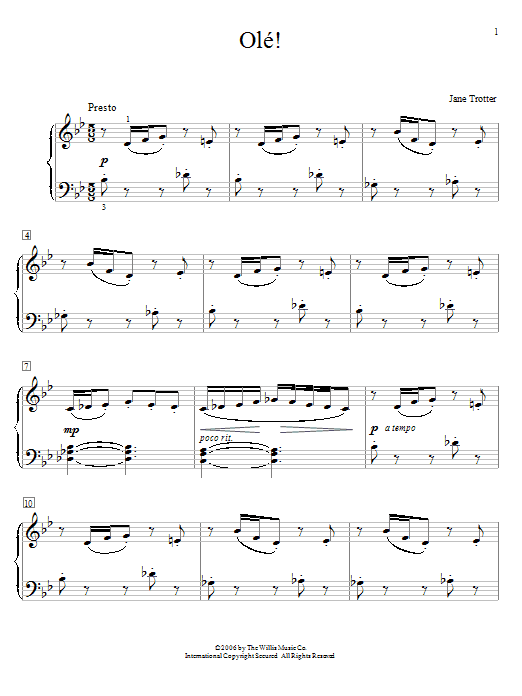 Learn to play Jane Trotter Ole! sheet music for Educational Piano in minutes. Price: 6.9900$ Jane Trotter Ole! sheet music notes and chords arranged for Educational Piano