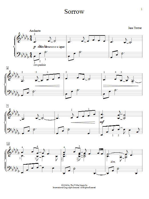Jane Trotter Sorrow sheet music notes and chords arranged for Educational Piano