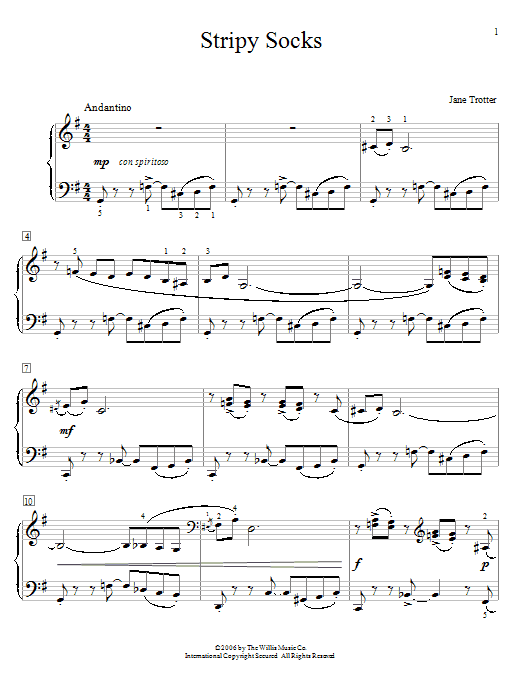 Learn to play Jane Trotter Stripy Socks sheet music for Educational Piano in minutes. Price: 6.9900$ Jane Trotter Stripy Socks sheet music notes and chords arranged for Educational Piano