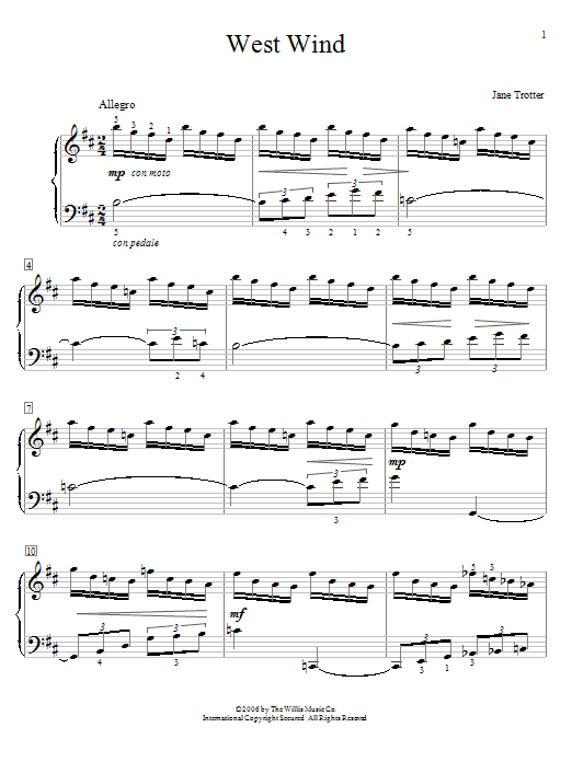 Learn to play Jane Trotter West Wind sheet music for Educational Piano in minutes. Price: 6.9900$ Jane Trotter West Wind sheet music notes and chords arranged for Educational Piano