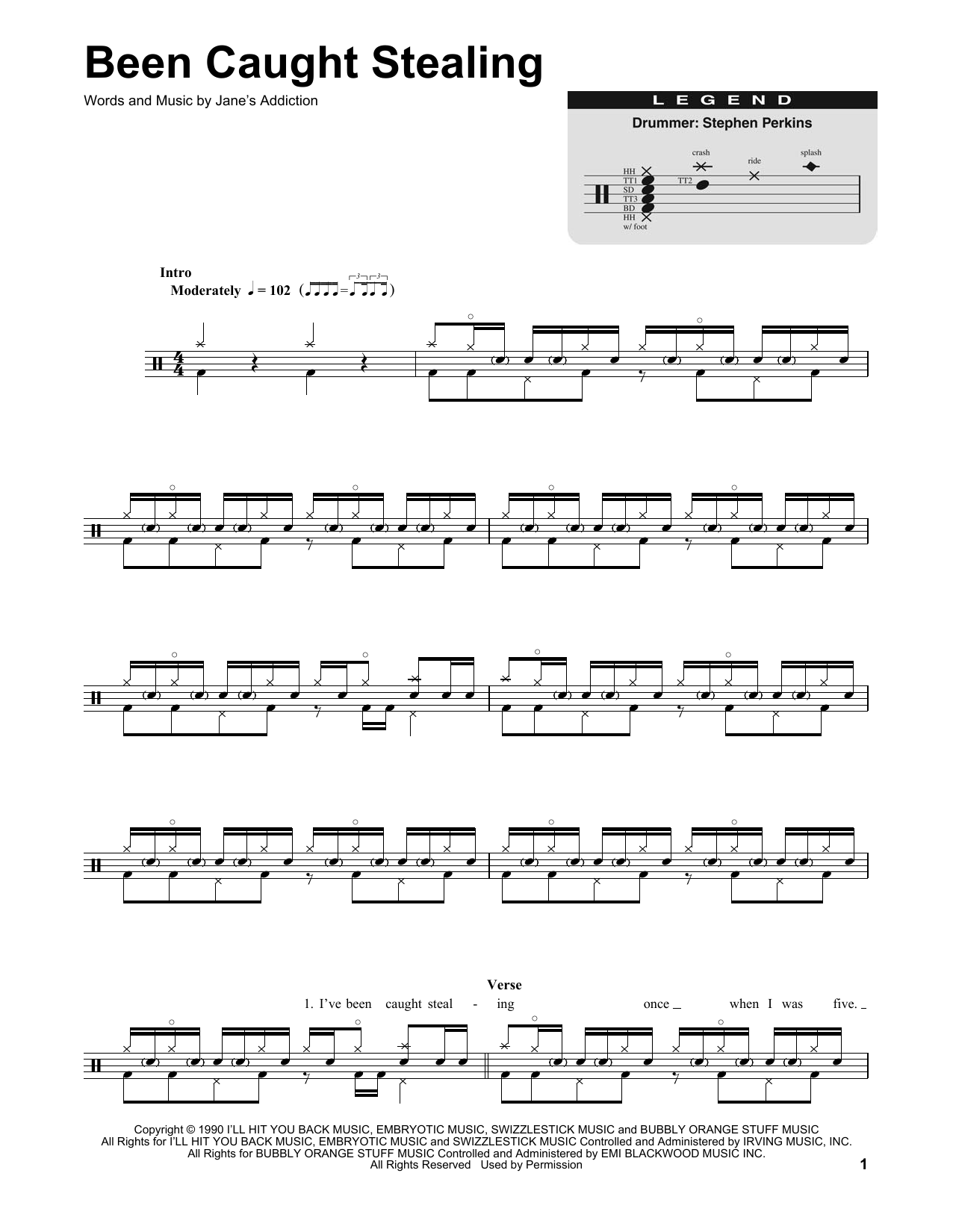 Jane's Addiction Been Caught Stealing sheet music notes and chords. Download Printable PDF.