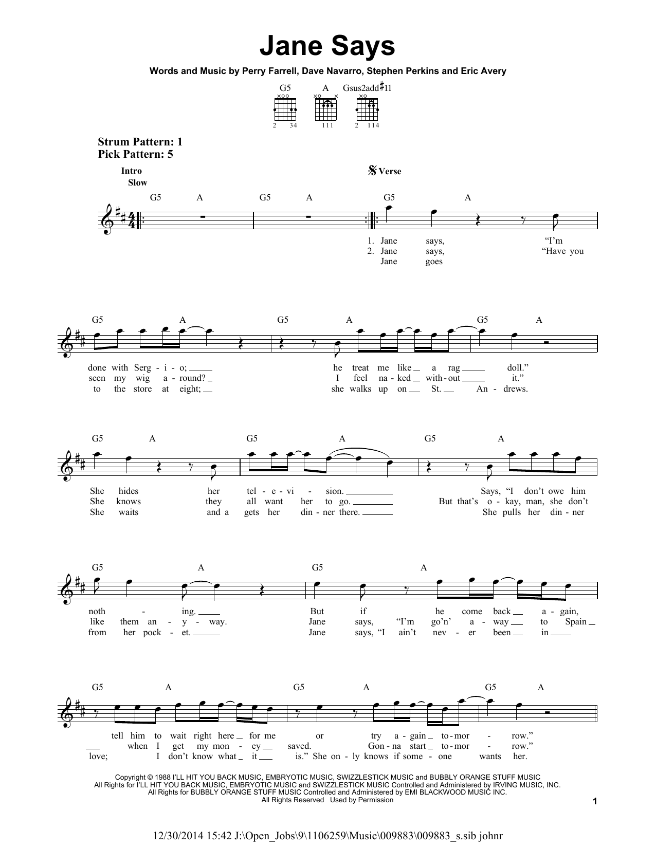 Jane's Addiction Jane Says sheet music notes and chords. Download Printable PDF.