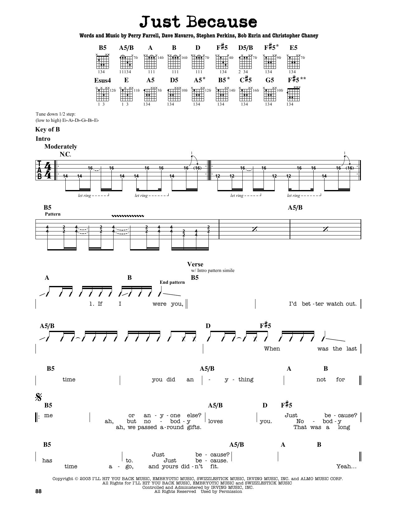 Jane's Addiction Just Because sheet music notes and chords. Download Printable PDF.