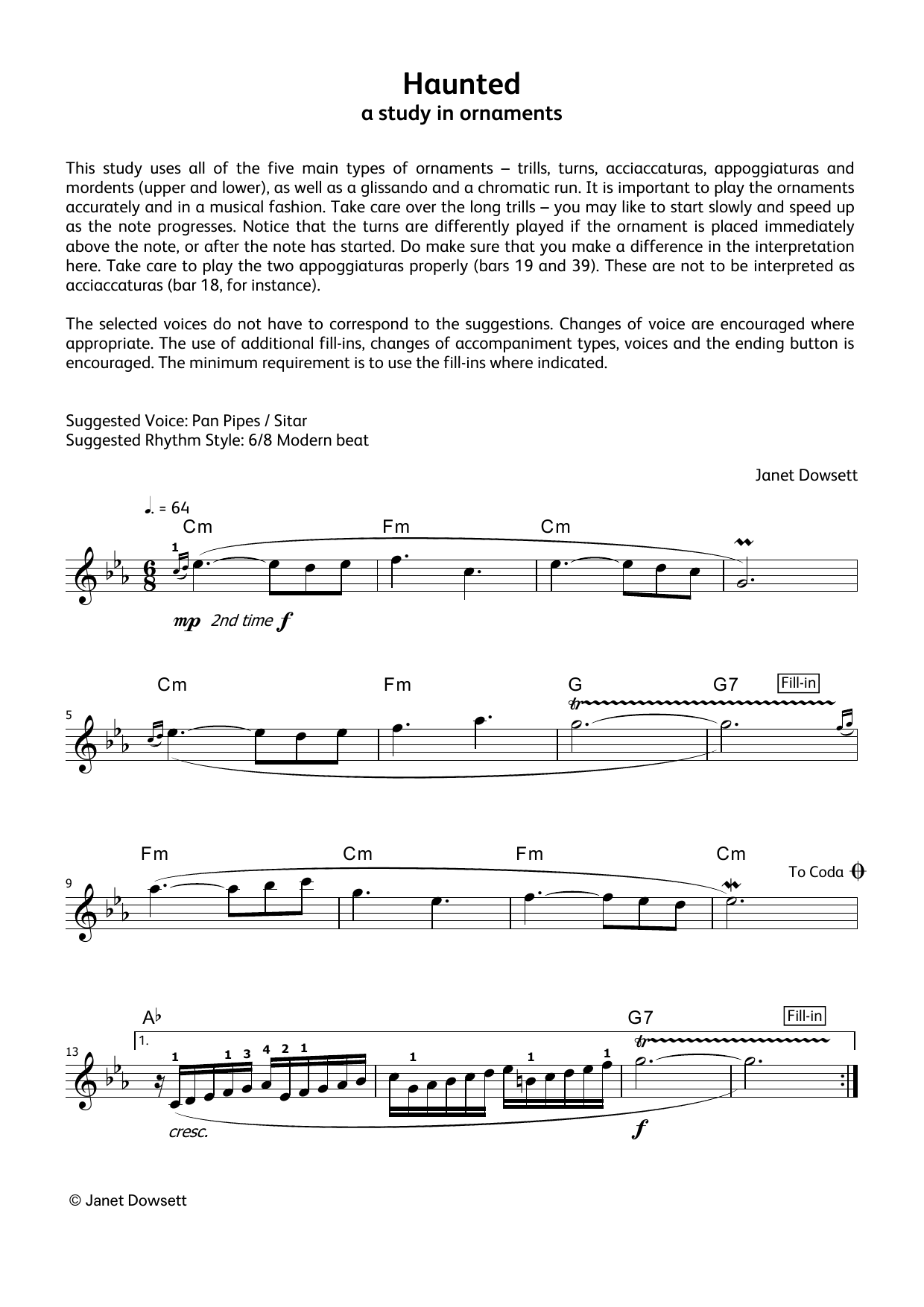 Janet Dowsett Haunted (LCME Electronic Keyboard Grade 6 List A) sheet music notes and chords. Download Printable PDF.