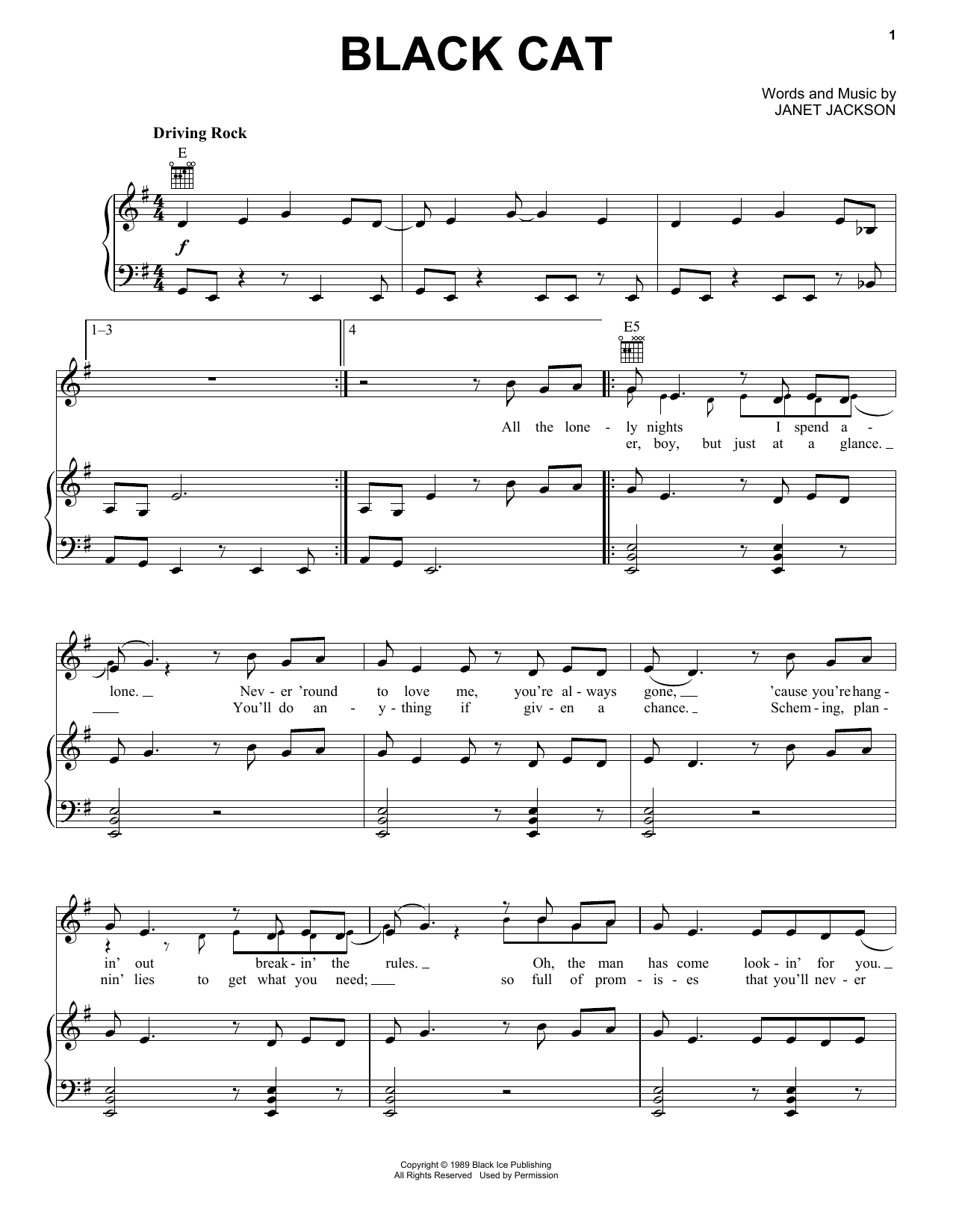 Janet Jackson Black Cat sheet music notes and chords. Download Printable PDF.