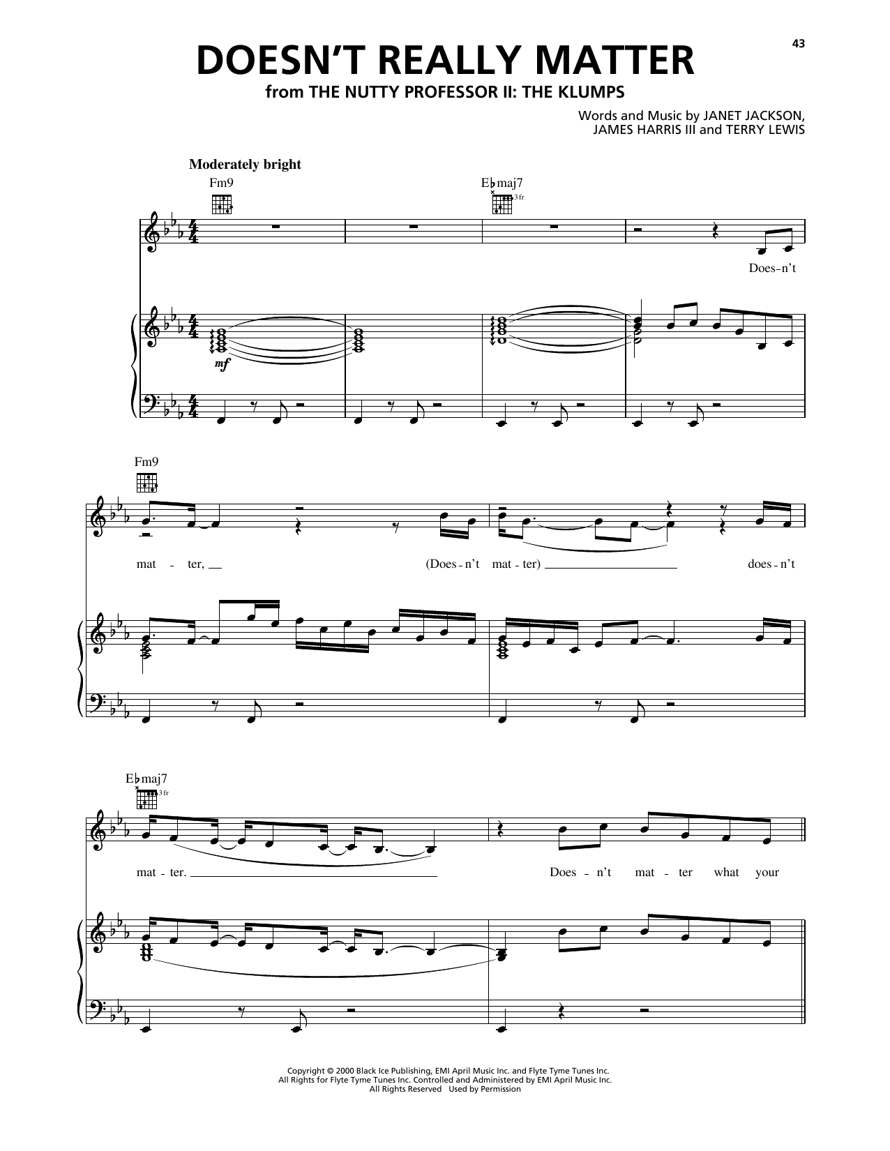 Learn to play Janet Jackson Doesn't Really Matter sheet music for Piano, Vocal & Guitar Chords (Right-Hand Melody) in minutes. Price: 7.8900$ Janet Jackson Doesn't Really Matter sheet music notes and chords arranged for Piano, Vocal & Guitar Chords (Right-Hand Melody)