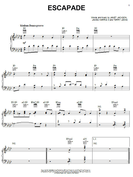 Learn to play Janet Jackson Escapade sheet music for Piano, Vocal & Guitar Chords (Right-Hand Melody) in minutes. Price: 7.8900$ Janet Jackson Escapade sheet music notes and chords arranged for Piano, Vocal & Guitar Chords (Right-Hand Melody)
