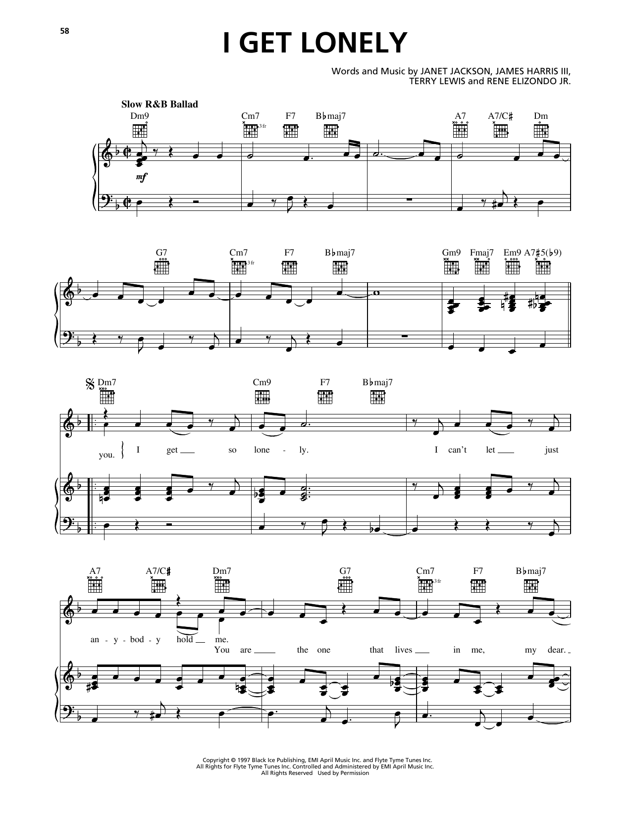 Learn to play Janet Jackson I Get Lonely sheet music for Piano, Vocal & Guitar Chords (Right-Hand Melody) in minutes. Price: 7.8900$ Janet Jackson I Get Lonely sheet music notes and chords arranged for Piano, Vocal & Guitar Chords (Right-Hand Melody)