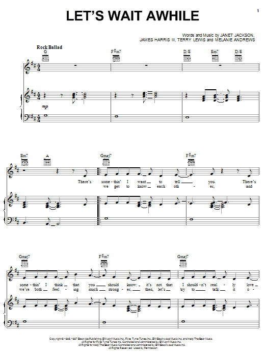 Janet Jackson Let's Wait Awhile sheet music notes and chords arranged for Piano, Vocal & Guitar Chords (Right-Hand Melody)