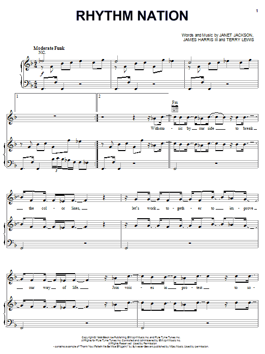 Learn to play Janet Jackson Rhythm Nation sheet music for Piano, Vocal & Guitar Chords (Right-Hand Melody) in minutes. Price: 7.8900$ Janet Jackson Rhythm Nation sheet music notes and chords arranged for Piano, Vocal & Guitar Chords (Right-Hand Melody)