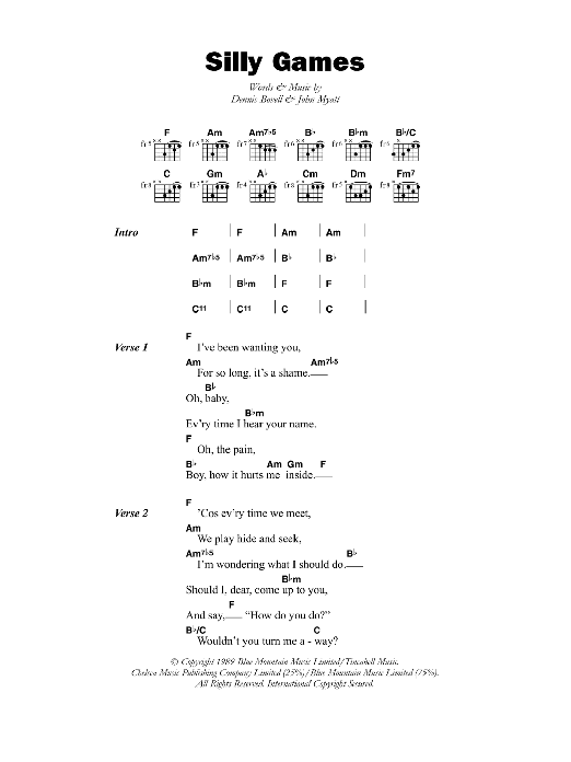 Janet Kay Silly Games sheet music notes and chords arranged for Guitar Chords/Lyrics