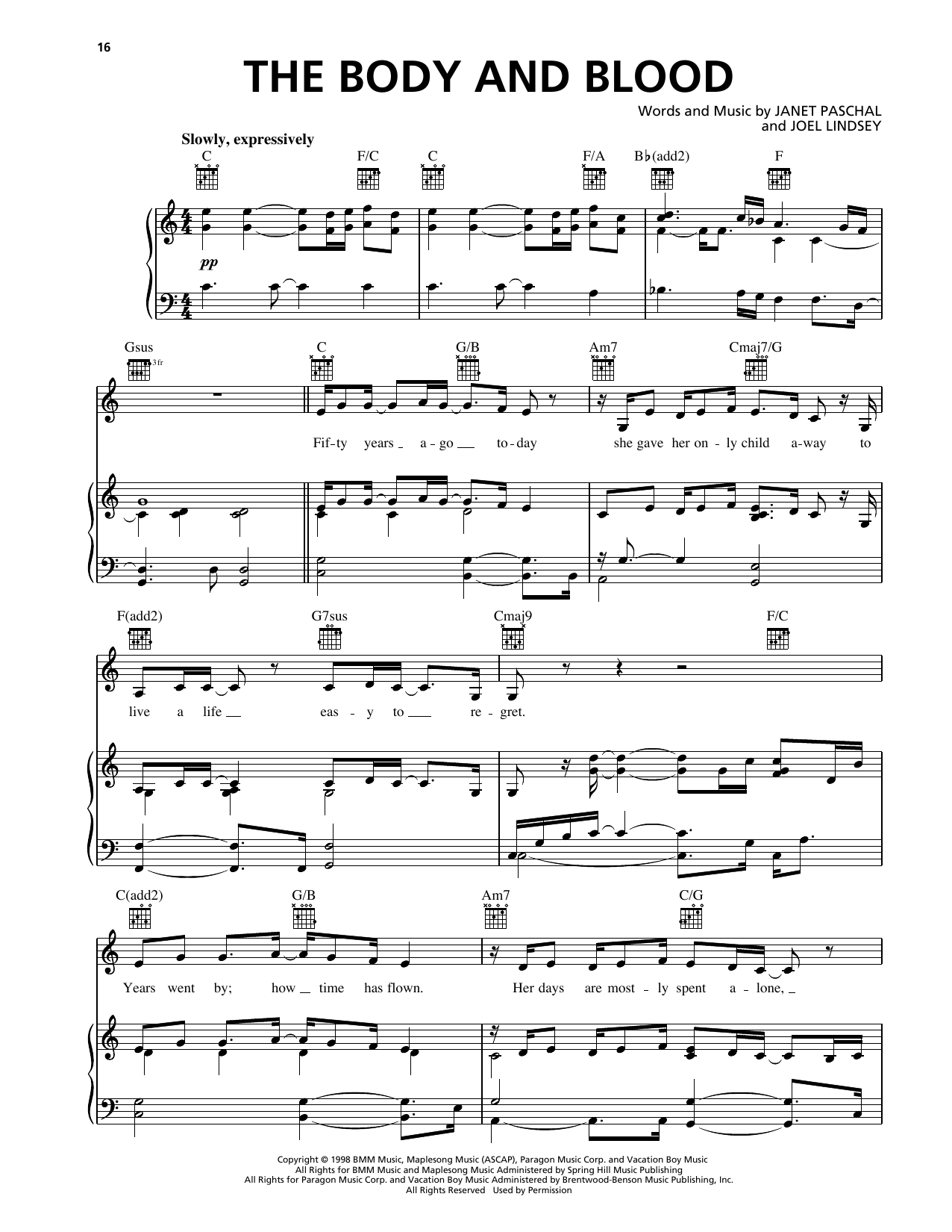 Learn to play Janet Paschal The Body And Blood sheet music for Piano, Vocal & Guitar Chords (Right-Hand Melody) in minutes. Price: 7.8900$ Janet Paschal The Body And Blood sheet music notes and chords arranged for Piano, Vocal & Guitar Chords (Right-Hand Melody)