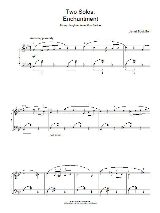 Learn to play Janet Scott Bon Enchantment sheet music for Piano Solo in minutes. Price: 7.8900$ Janet Scott Bon Enchantment sheet music notes and chords arranged for Piano Solo