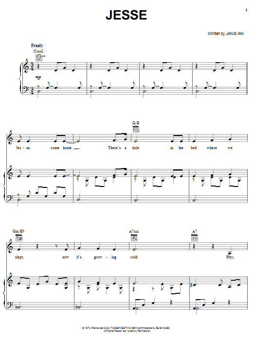 Janis Ian Jesse sheet music notes and chords. Download Printable PDF.