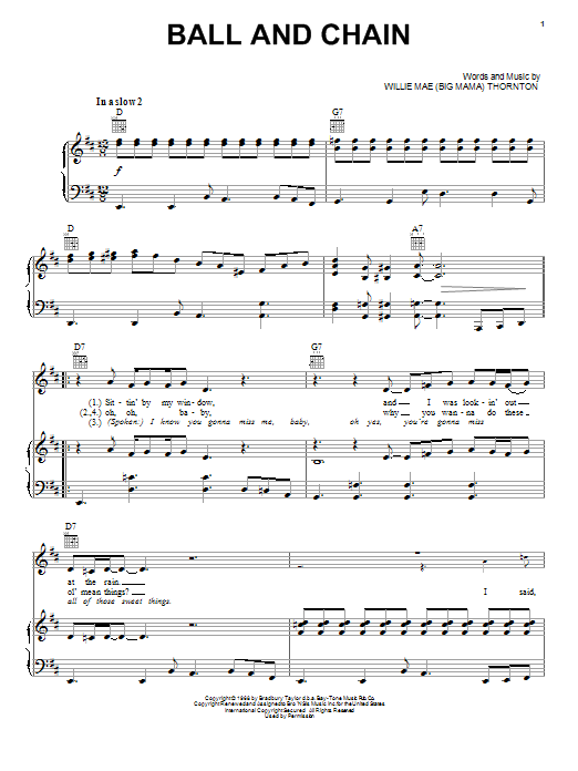 Janis Joplin Ball And Chain (from the musical A Night With Janis Joplin) sheet music notes and chords. Download Printable PDF.