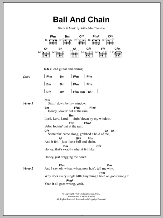 Janis Joplin Ball And Chain sheet music notes and chords. Download Printable PDF.