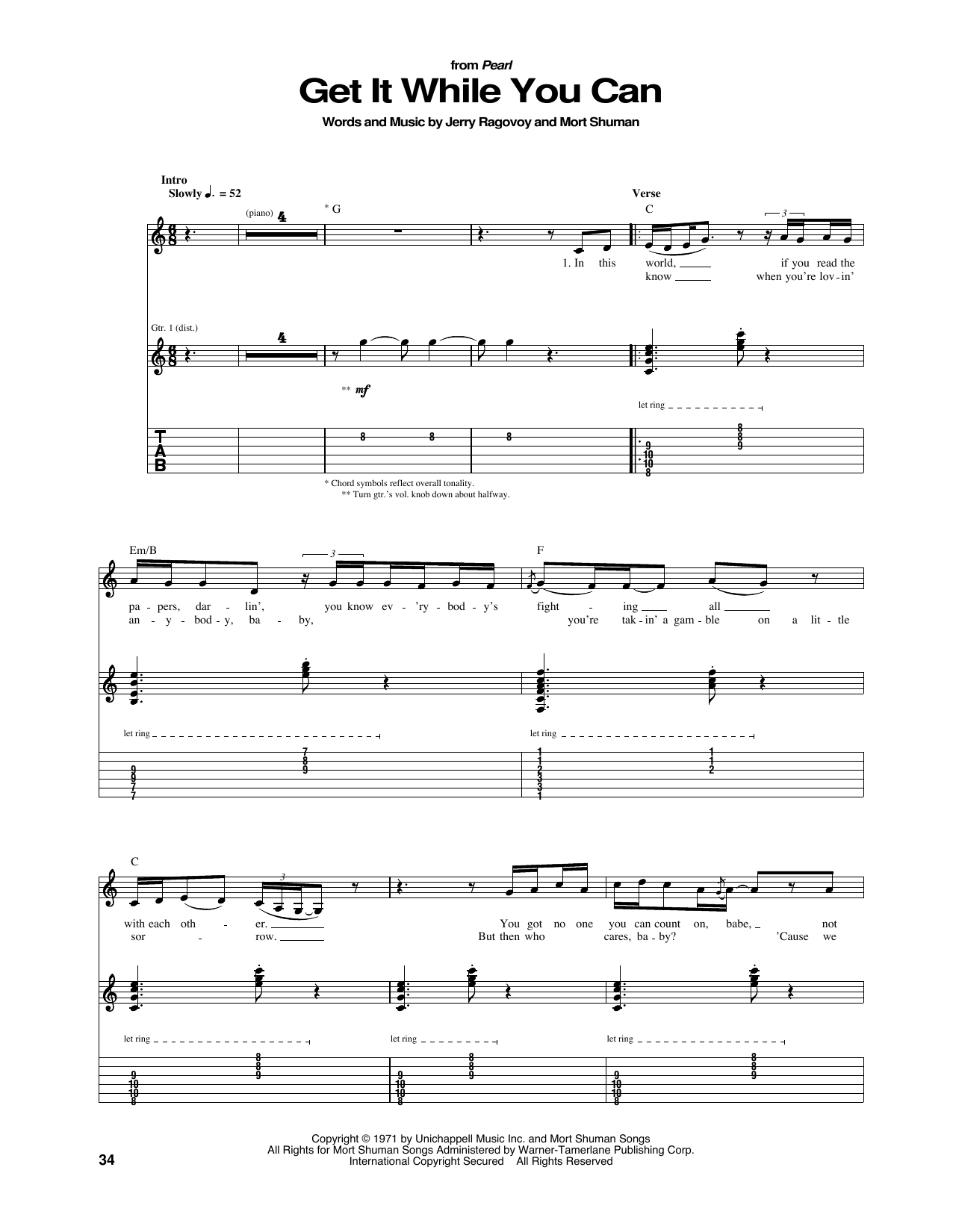 Learn to play Janis Joplin Get It While You Can sheet music for Guitar Tab in minutes. Price: 7.8900$ Janis Joplin Get It While You Can sheet music notes and chords arranged for Guitar Tab
