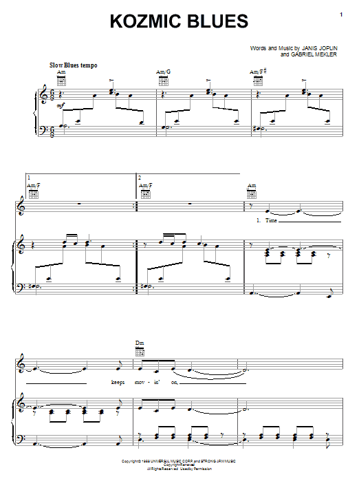 Janis Joplin Kozmic Blues sheet music notes and chords. Download Printable PDF.