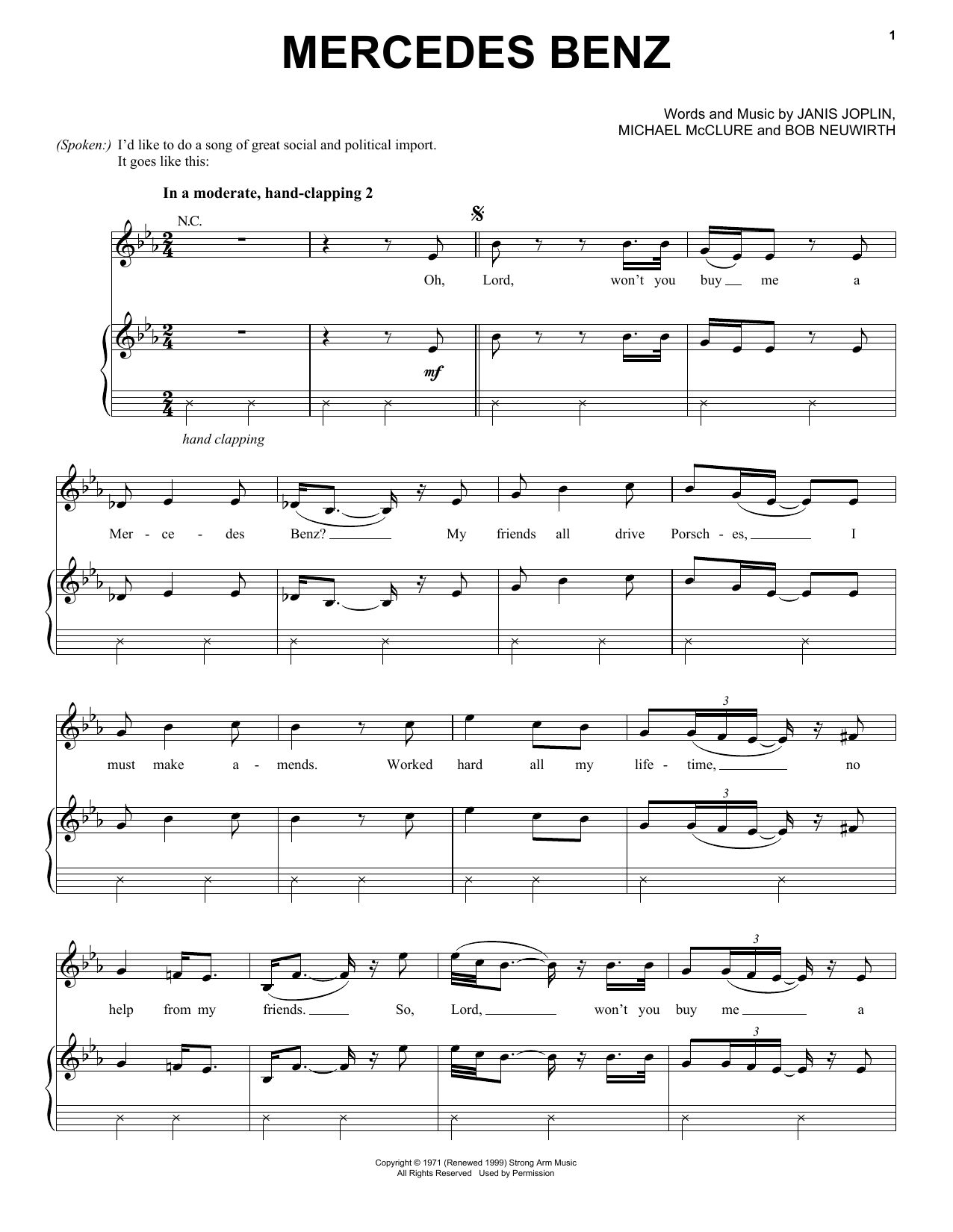 Learn to play Janis Joplin Mercedes Benz (from the musical A Night With Janis Joplin) sheet music for Piano, Vocal & Guitar Chords (Right-Hand Melody) in minutes. Price: 7.8900$ Janis Joplin Mercedes Benz (from the musical A Night With Janis Joplin) sheet music notes and chords arranged for Piano, Vocal & Guitar Chords (Right-Hand Melody)