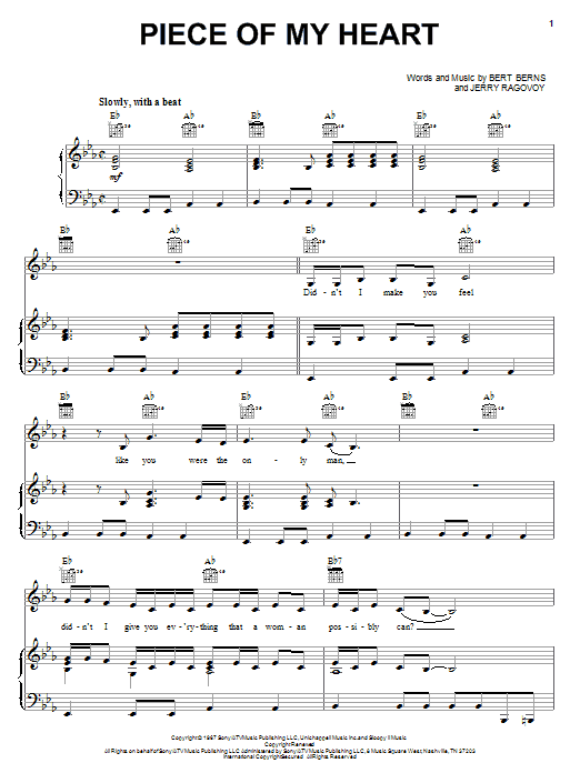 Janis Joplin Piece Of My Heart sheet music notes and chords. Download Printable PDF.