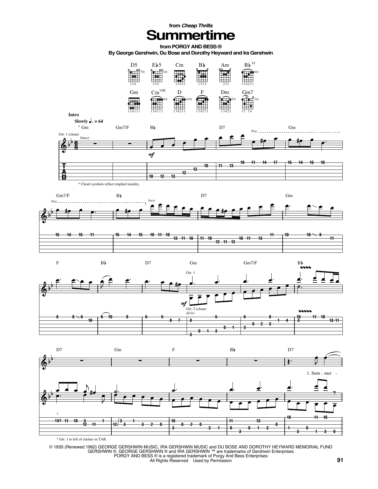 Janis Joplin Summertime sheet music notes and chords. Download Printable PDF.