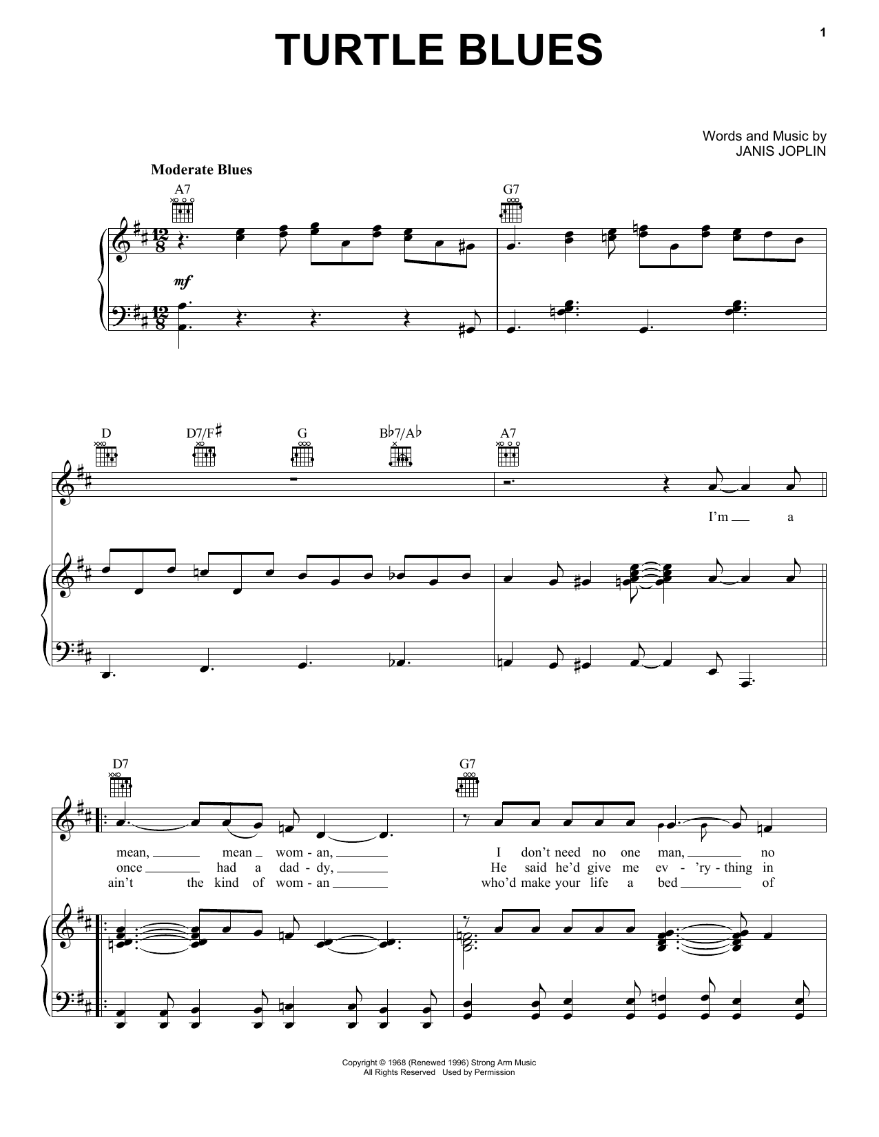 Learn to play Janis Joplin Turtle Blues (from the musical A Night With Janis Joplin) sheet music for Piano, Vocal & Guitar Chords (Right-Hand Melody) in minutes. Price: 7.8900$ Janis Joplin Turtle Blues (from the musical A Night With Janis Joplin) sheet music notes and chords arranged for Piano, Vocal & Guitar Chords (Right-Hand Melody)