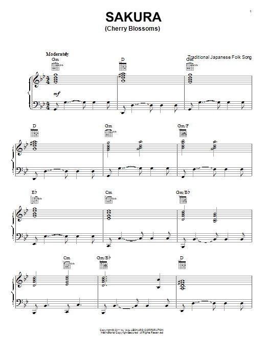 Learn to play Japanese Folksong Sakura (Cherry Blossoms) sheet music for Piano Solo in minutes. Price: 7.8900$ Japanese Folksong Sakura (Cherry Blossoms) sheet music notes and chords arranged for Piano Solo
