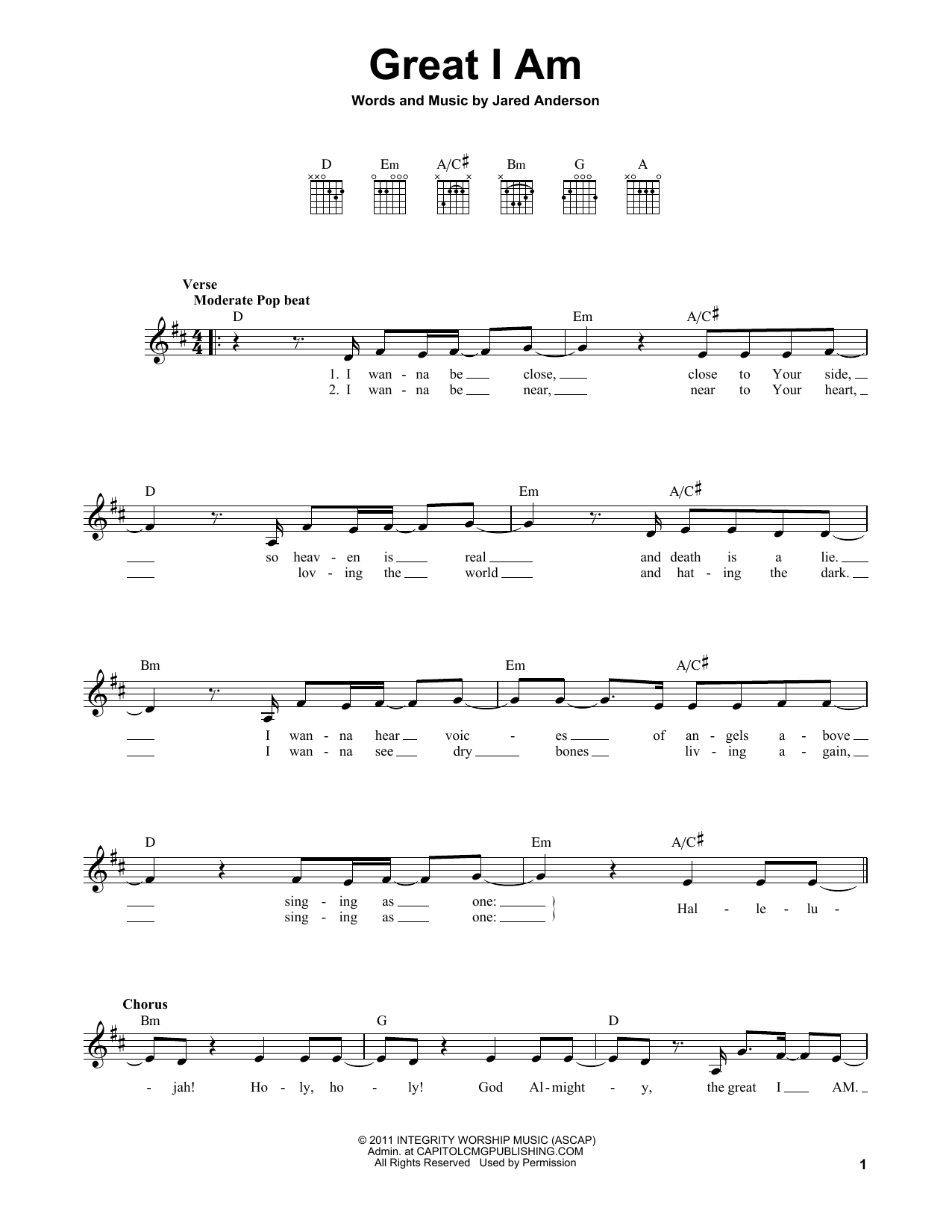 Jared Anderson Great I Am sheet music notes and chords. Download Printable PDF.