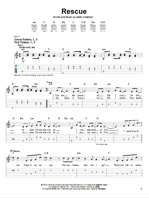 Jared Anderson Rescue sheet music notes and chords. Download Printable PDF.