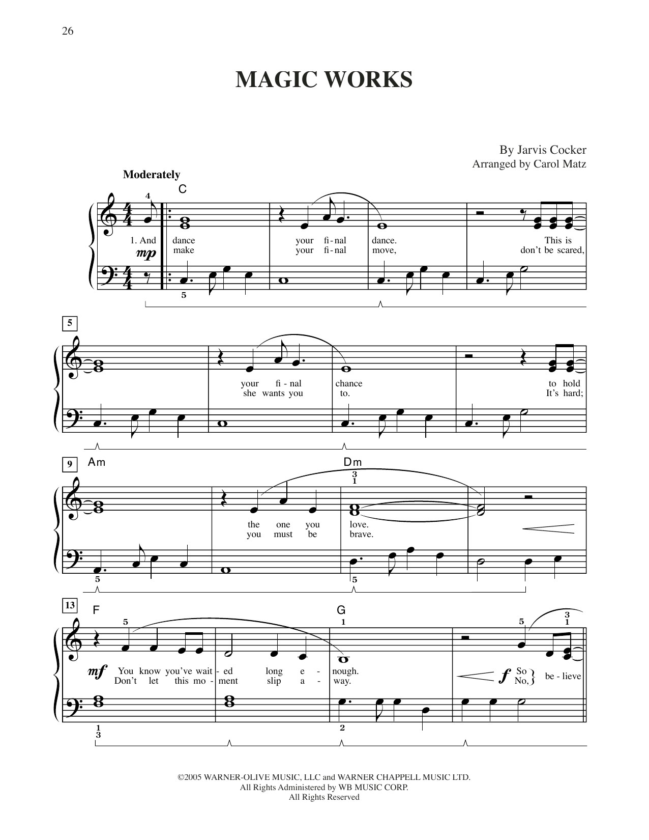 Jarvis Cocker Magic Works (from Harry Potter) (arr. Carol Matz) sheet music notes and chords. Download Printable PDF.