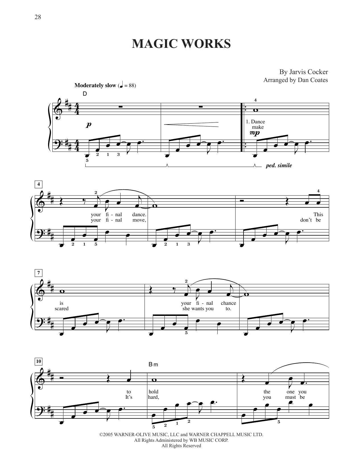 Jarvis Cocker Magic Works (from Harry Potter) (arr. Dan Coates) sheet music notes and chords. Download Printable PDF.