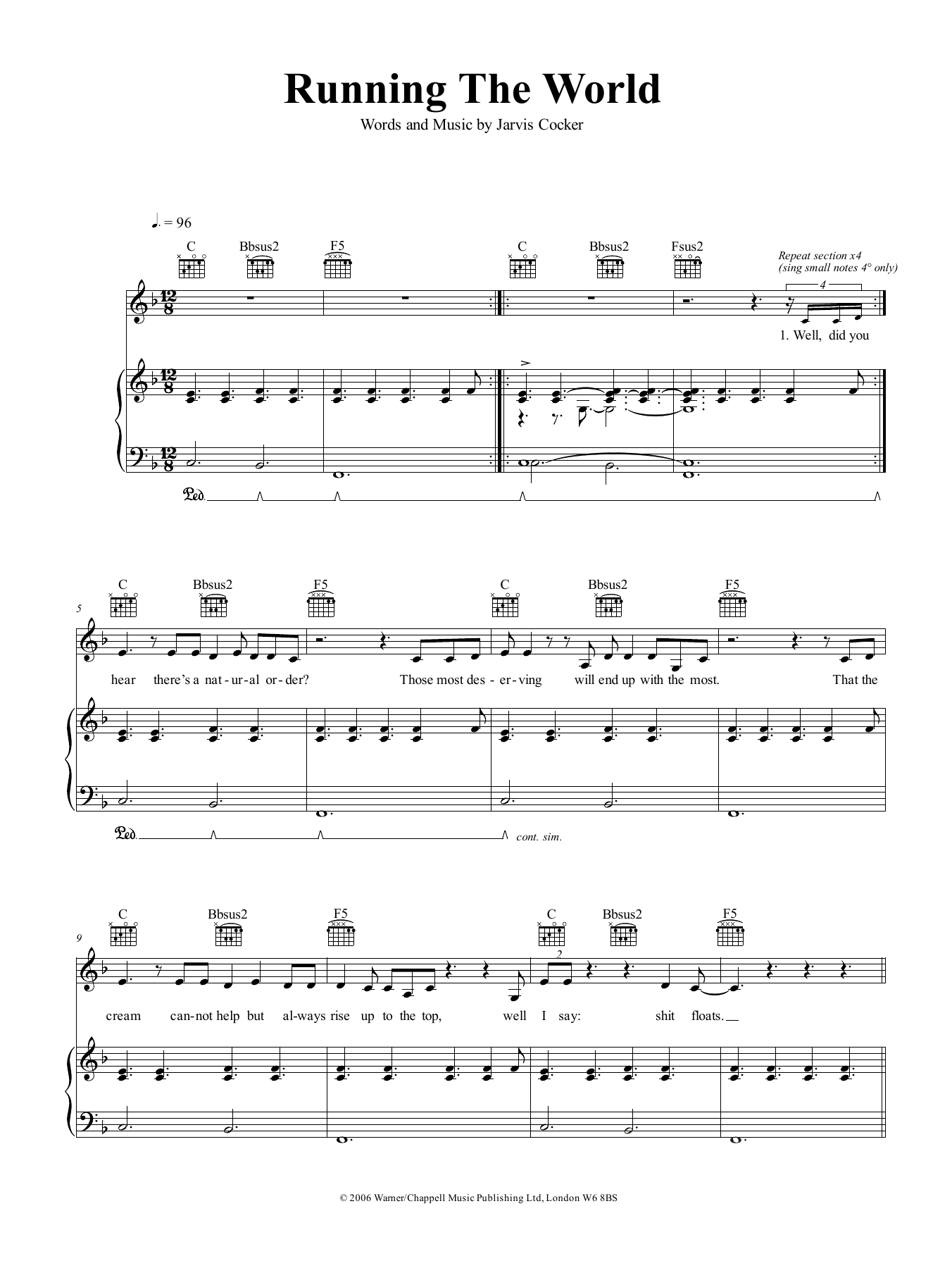 Jarvis Cocker Running The World sheet music notes and chords. Download Printable PDF.