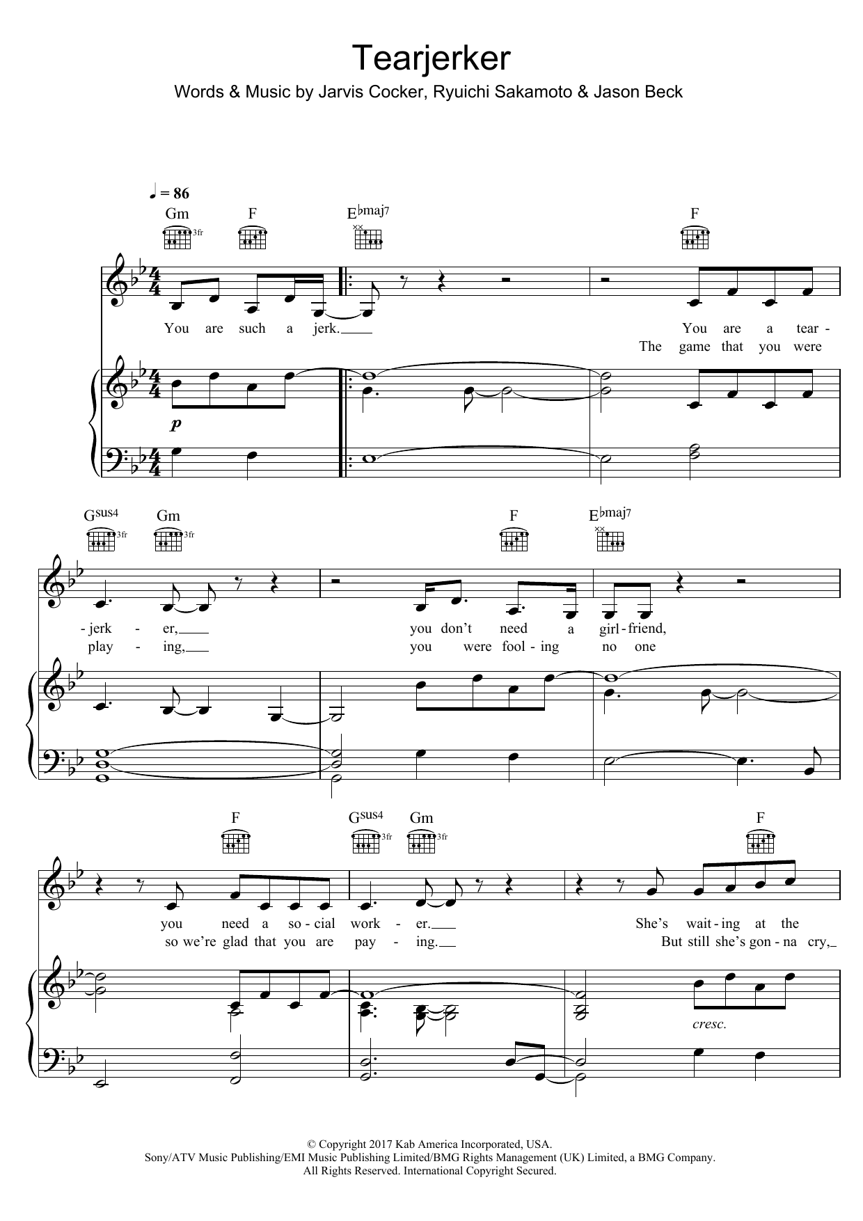 Learn to play Chilly Gonzales Tearjerker sheet music for Piano, Vocal & Guitar Chords in minutes. Price: 7.8900$ Chilly Gonzales Tearjerker sheet music notes and chords arranged for Piano, Vocal & Guitar Chords
