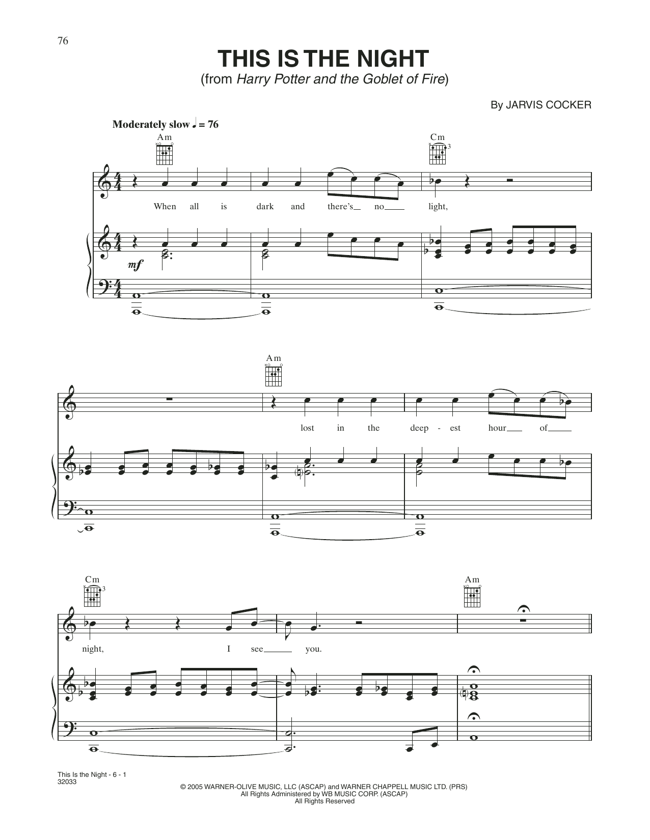 Learn to play Jarvis Cocker This Is The Night (from Harry Potter And The Goblet Of Fire) sheet music for Piano, Vocal & Guitar Chords (Right-Hand Melody) in minutes. Price: 7.8900$ Jarvis Cocker This Is The Night (from Harry Potter And The Goblet Of Fire) sheet music notes and chords arranged for Piano, Vocal & Guitar Chords (Right-Hand Melody)