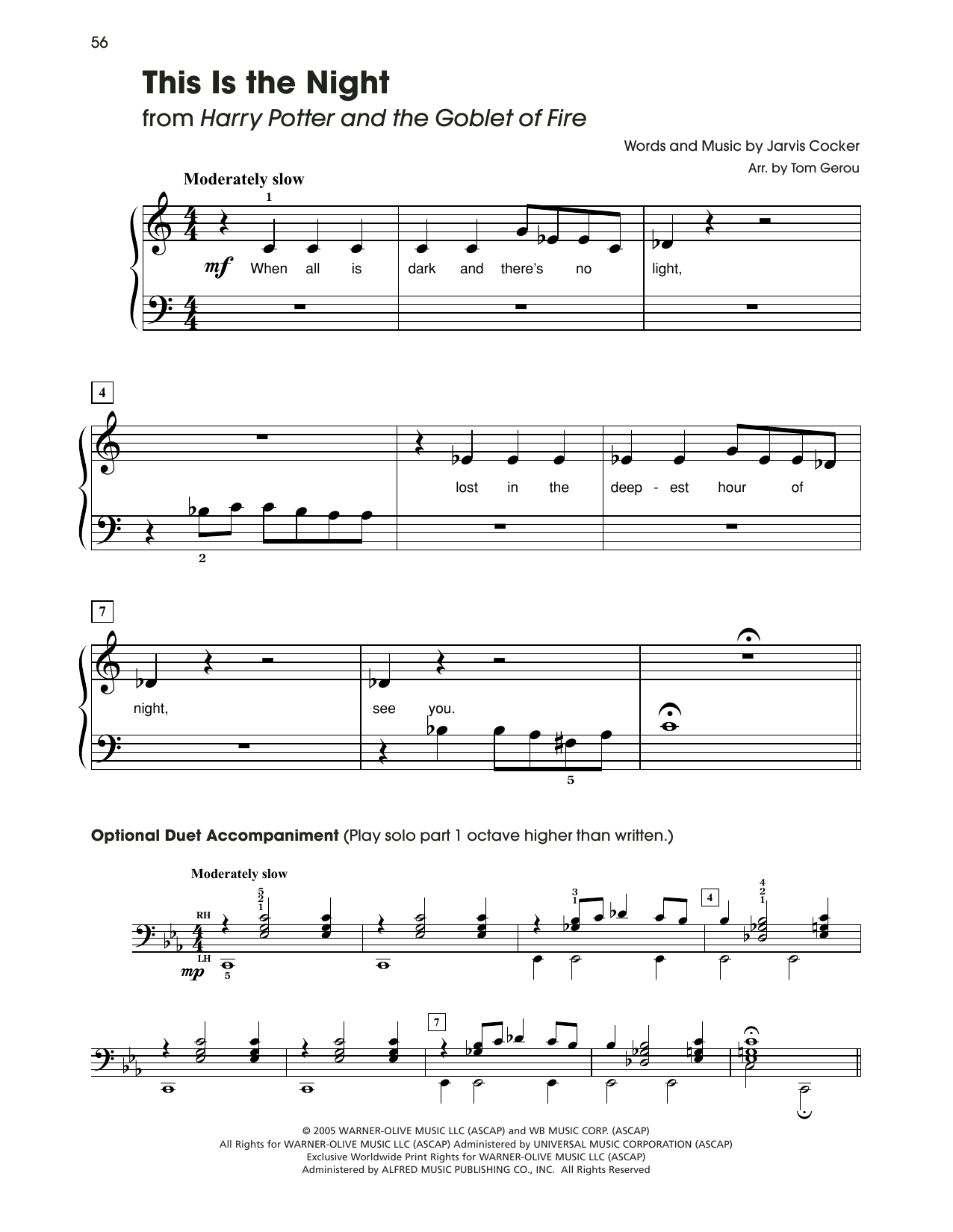 Jarvis Cocker This Is The Night (from Harry Potter) (arr. Tom Gerou) sheet music notes and chords. Download Printable PDF.